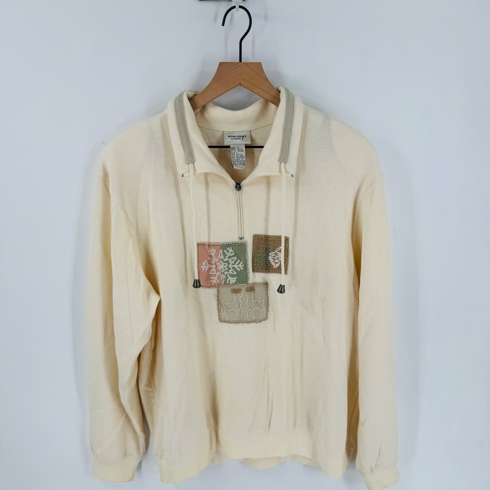 Vintage Monterey by‎ Koret Quarter Zip Pullover Size L Patchwork Embroidered